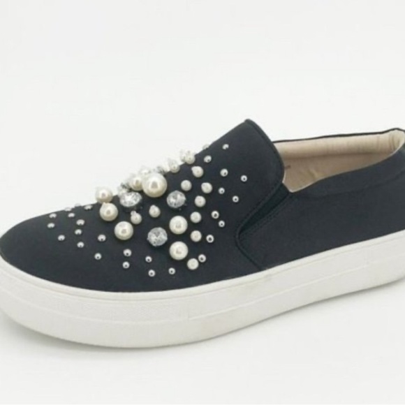 Steve Madden Black 9 Glade Black Satin Slip-On Sneakers - Picture 2 of 14